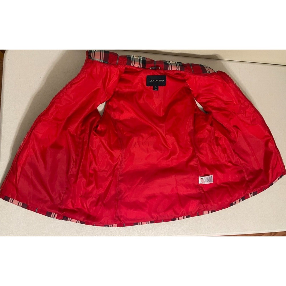 NEW Lands' End Women's Quilted DOWN VEST Red Plaid Full Zip Size Large Insulated - Picture 3 of 6